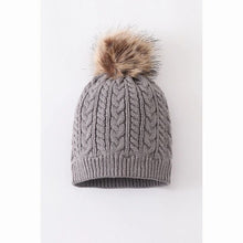 Load image into Gallery viewer, Gray Cable Knit pom pom beanie hat toddler.