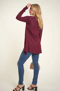 Maroon Long-Sleeved Woman's Open Cardigan ~ soft & stretchy NEW
