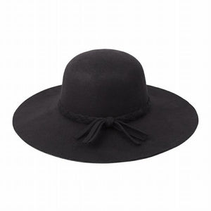 Fashion Brim Summer Hat with Braided Tie in Black