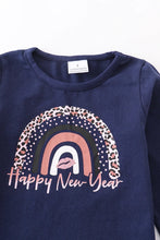 Load image into Gallery viewer, Happy New Year Navy Rainbow Sparkle Top sz 7 NEW
