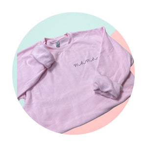 pink soft crewneck mama sweatshirt.
