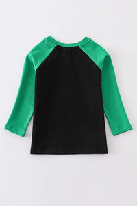 Black Green Lucky Saurus Dinosaur St. Patrick's St. Patty's Day Tshirt size 2 back of shirt.