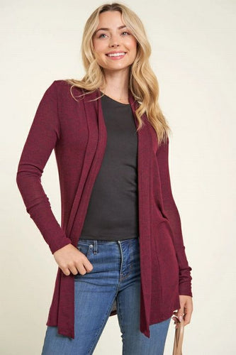 Maroon Long-Sleeved Woman's Open Cardigan ~ soft & stretchy NEW