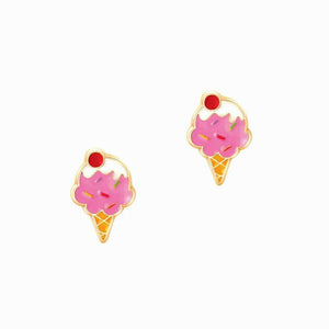 Ice cream cone lead free pierced earrings. Front view. 
