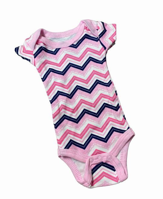 Preemie Girls Pink Navy Zig Zag Pattern Short Sleeve Bodysuit NEW