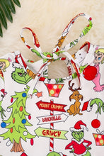 Load image into Gallery viewer, Grinch Cindy Lou White &amp; Green Pattern Dress close up of front.