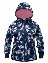 Load image into Gallery viewer, Girl&#39;s Navy Pink &amp; Purple Butterfly Print lined Raincoat , perfect for rainy days as its windproof and waterproof.