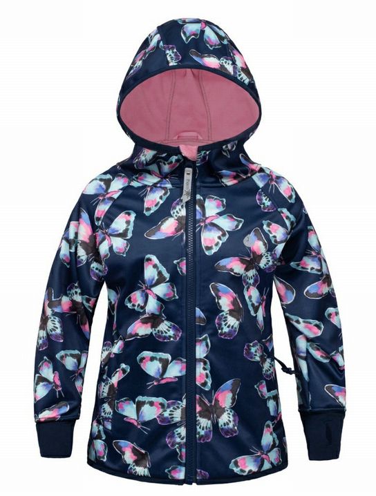 Girl's Navy Pink & Purple Butterfly Print lined Raincoat , perfect for rainy days as its windproof and waterproof.