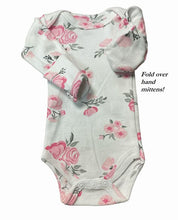 Load image into Gallery viewer, Preemie Girls white pink floral print long sleeve bodysuit NEW