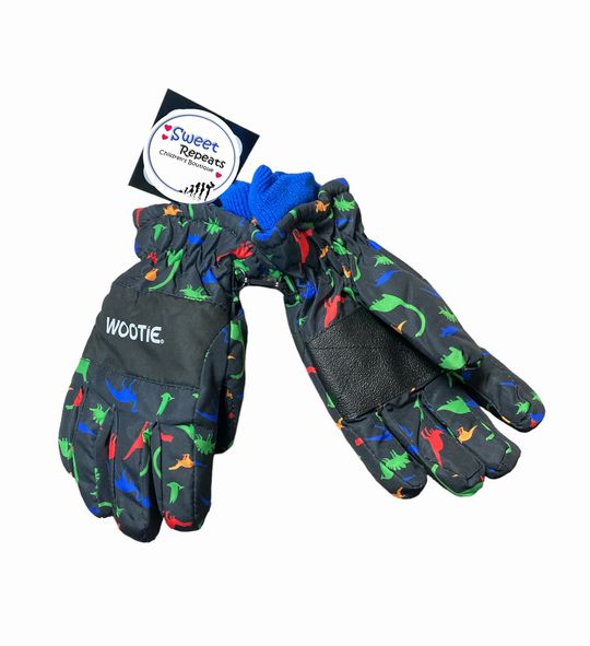 Children’s black colorful dinosaur winter snow gloves 8-10 years old
