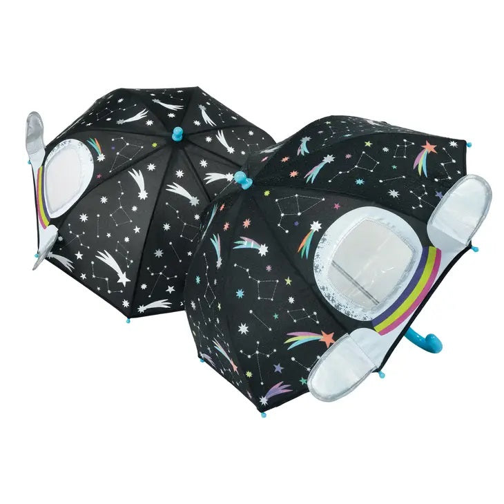 Black Colorful Space Theme Color Changing Umbrella when wet! With Peek through window! Toddler Umbrella.