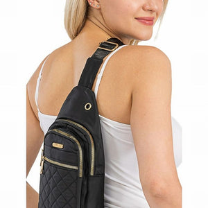 Quilted Black Sling Cross Body Bag on back