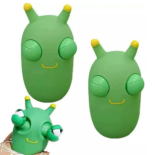Green worm squeeze fidget eye pop out toy.