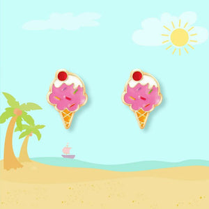 Ice cream cone lead free pierced earrings. 