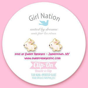 Girl Nation Glitter Rabbit Lead Free CLIP ON Earrings NEW