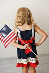 Patriotic Red White Navy Flag Crochet Accented Dress NEW ~ Choose your size!
