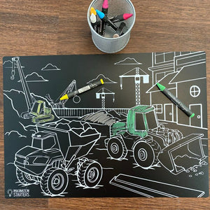 Imagination Starters Construction Chalkboard Placemat 12"x17" NEW