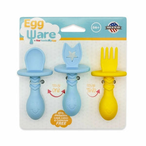 The Teething Egg ~ Eggware Utensils- Infant & Toddler Feeding Set ~ Blue