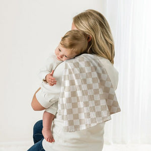 Muslin Swaddle Blanket tan white checkered 