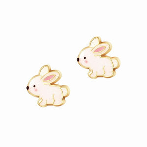 White pink glitter rabbit bunny lead free pierced earrings. Perfect for Easter.  