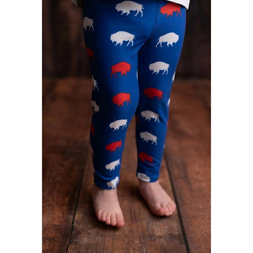 Blue Red & White Buffalo Print Silky Soft stretchy baby & kids leggings.