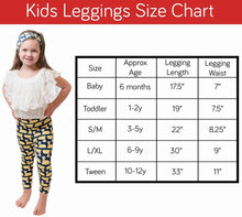 Load image into Gallery viewer, Blue Red &amp; White Buffalo Print Silky Soft stretchy baby &amp; kids leggings. size chart.