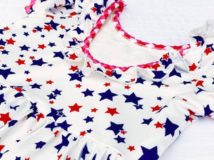 Gingham Red White Blue Stars Ruffle Twirl Dress with Pockets sz 8/10 NEW