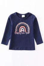 Load image into Gallery viewer, Happy New Year Navy Rainbow Sparkle Top sz 6 NEW