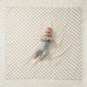 Muslin Swaddle Blanket tan checkered