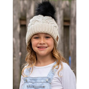 Kids Ivory Cable Knit Pom Hat NEW