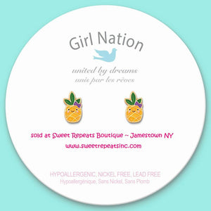 Girl Nation Lookin' Pine Pineapple Lead Free Pierced Earrings NEW
