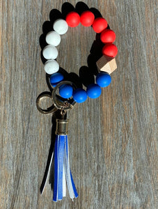 Red white Blue Beaded Wristlet Keychain NEW