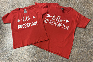 Back to School Hello Kindergarten Red Tshirt Handmade NEW