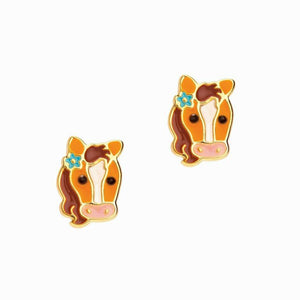 brown horse pierced earrings for girls.