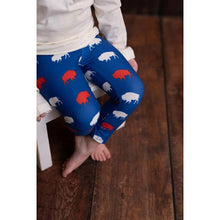 Load image into Gallery viewer, Blue Red &amp; White Buffalo Print Silky Soft stretchy baby &amp; kids leggings. close up of print.