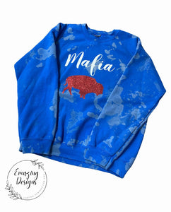 Royal Blue adult bleached Mafia Buffalo glitter crewneck swatshirt