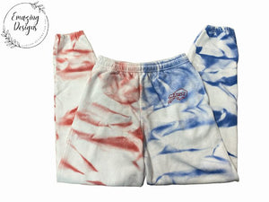 white cotton sweatpants with blue & red tie dye legs Bills Mafia adult sizes