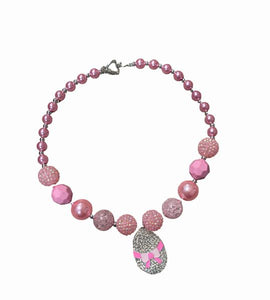 Pink Rhinestone Easter Egg Chunky Bead Necklace NEW