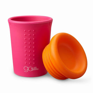 Go Sili pink 360 Sippy Cup with lid off.