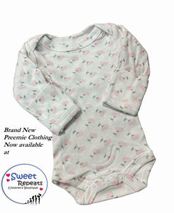 Preemie Girls White Pink Floral Print long sleeve bodysuit NEW