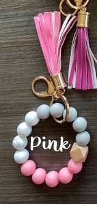 Silicone Beaded Wristlet Keychains Pink