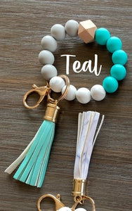 Silicone Beaded Wristlet Keychains Teal